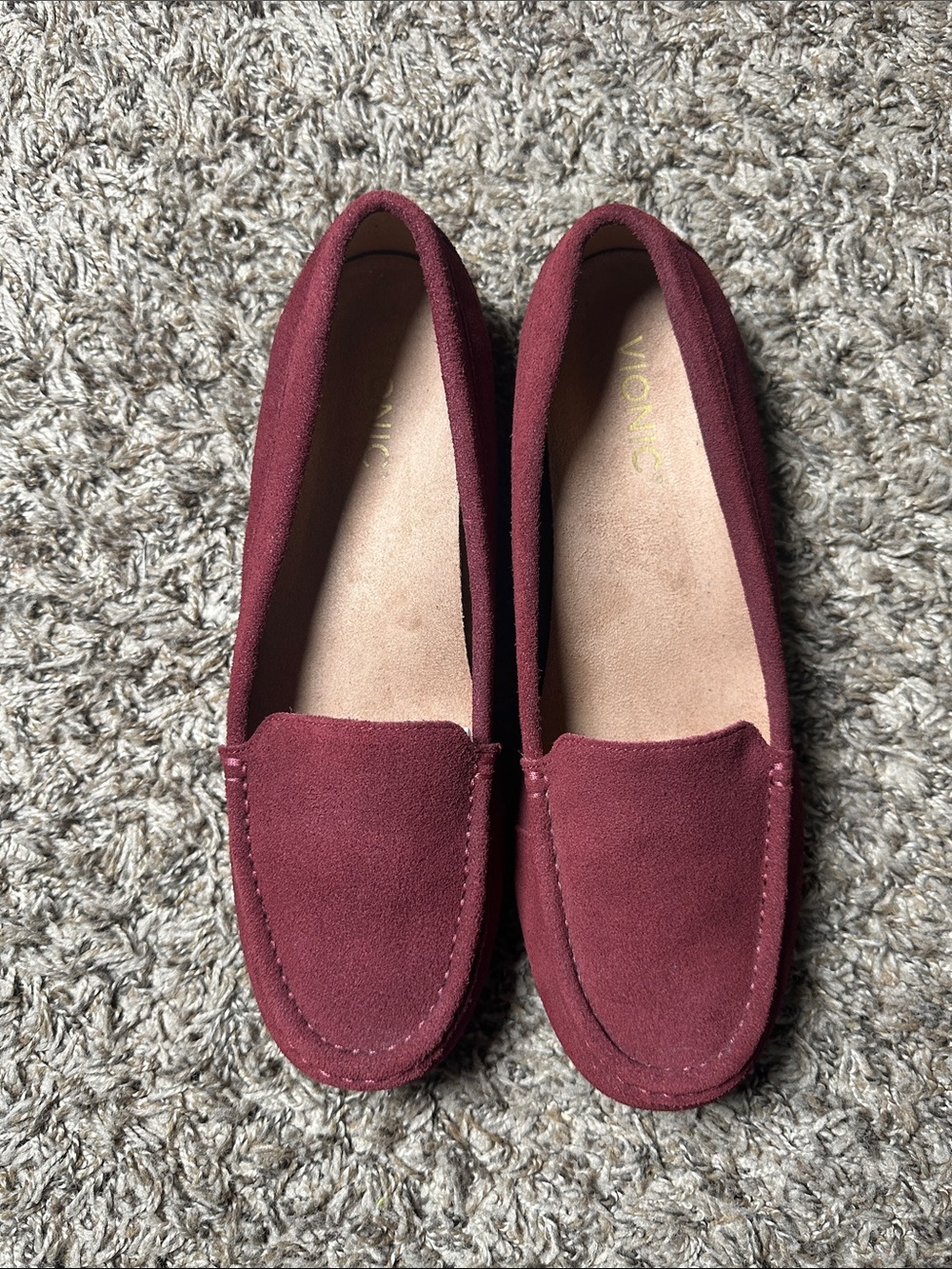 Vionic Debbie Burgundy Suede Loafers Women’s Size 10 Comfort Slip On Flats